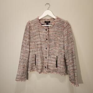 Halogen Tweed Jacket Coat Classic Multicolor Fringe Preppy Modern - Size S
